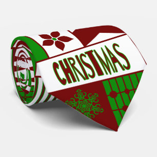 Cravate de Noël joyeux motif géométrique rouge/ver