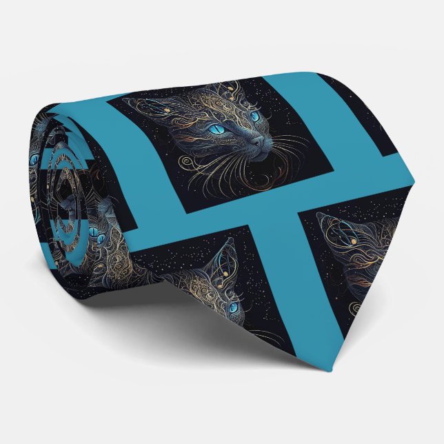 Cravate de peinture de chats noirs (Roulé)