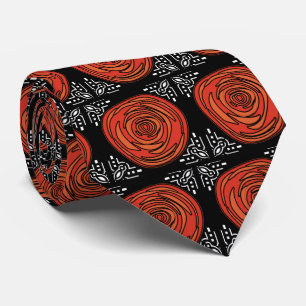 Cravate Decofied Roses Red and White on Black