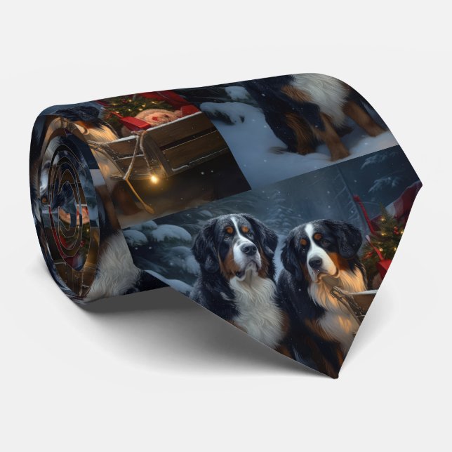 Cravate Décor de Noël Bernese Mountain Snowy (Roulé)