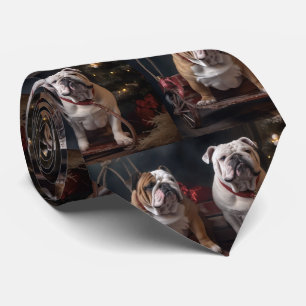 Cravate Décor de Noël Bulldog Snowy Sleigh