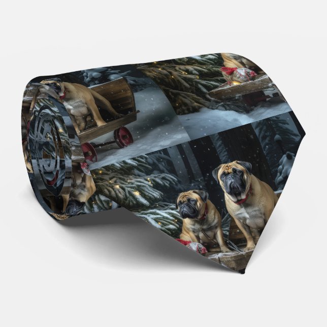 Cravate Décor de Noël Bullmastiff Snowy Sleigh (Roulé)