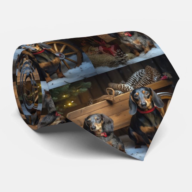 Cravate Décor de Noël Dachshund Snowy Sleigh (Roulé)
