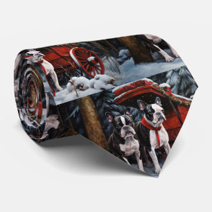 Cravate Décor de Noël de Boston Terrier Snowy Sleigh