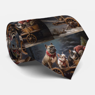 Cravate Décor de Noël de Bulldog Snowy Sleigh