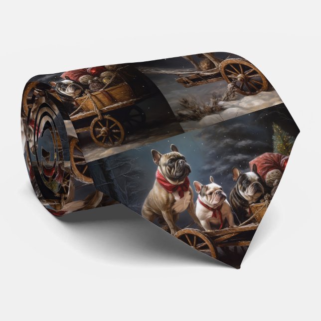 Cravate Décor de Noël de Bulldog Snowy Sleigh (Roulé)