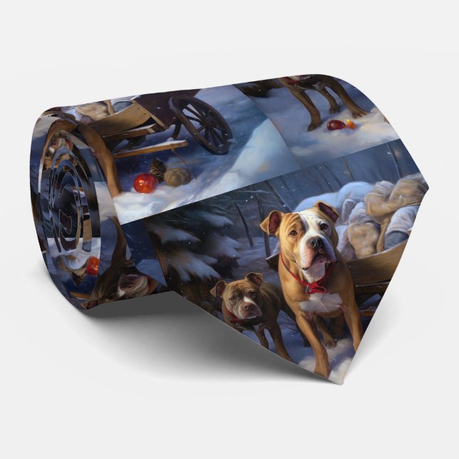Cravate Décor de Noël Pitbull Snowy Sleigh (Roulé)