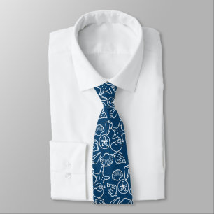 Cravate Deep Sea Blue Seashell Pattern Tropical Neck Tie