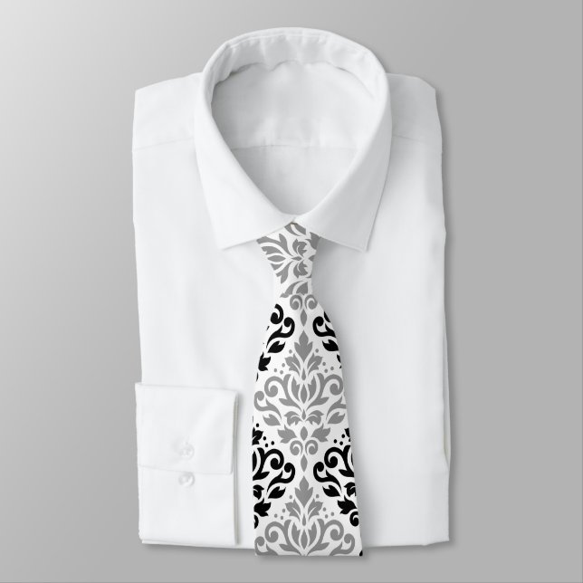 Cravate Défiler Damask Lg Motif noir gris blanc (Attaché)