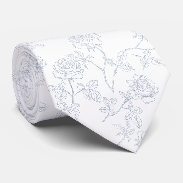 Cravate Delicate white blue roses (Roulé)