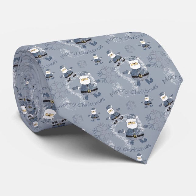 Cravate Denim Mode Noël Père Noël Motif (Roulé)
