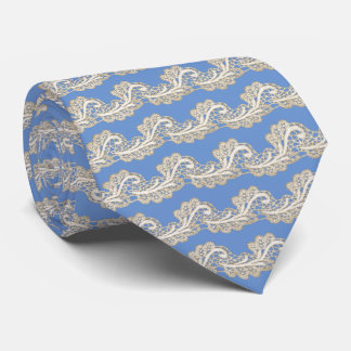 Cravate Dentelle beige et écru sur bleu ou toute couleur