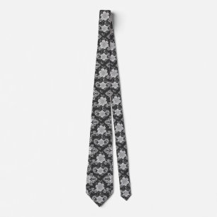Cravate Dentelle Fleurie Blanche sur Noir