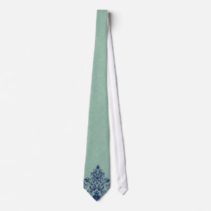 Cravate Dentelle florale bleu texture lin vert menthe