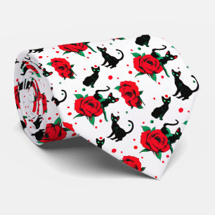 Cravate Déplaisant Cute Chats Noirs Roses Rouges Motif
