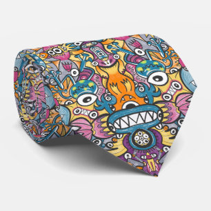 Cravate Des monstres et des robots dans un motif fou