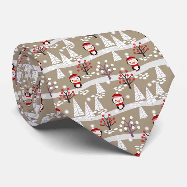 Cravate des pingouins et des arbres de Noël (Roulé)
