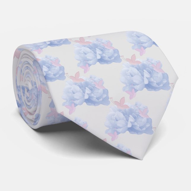 Cravate des pivoines et des papillons (Roulé)