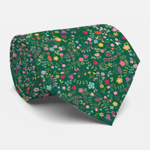 Cravate Design floral fleur sauvage élégant sur Vert foncé