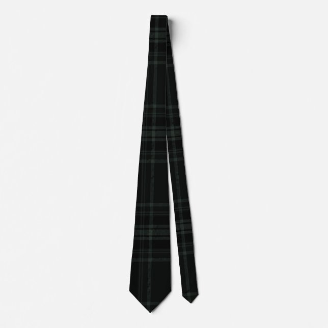 Cravate Design Motif en Tartan noir et vert foncé (Devant)