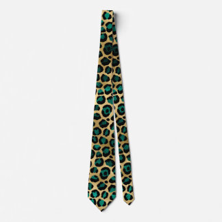 Cravate Design turquoise et Gold Leopard Series 14