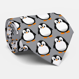 Cravate Dessin animé de pingouin gris mignon 