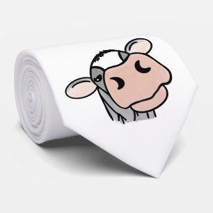 Cravate dessin animé vache noir blanc rose baiser gris ani