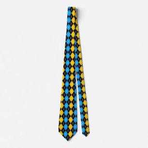 Cravate Dessin de diamant Argyle bleu jaune noir
