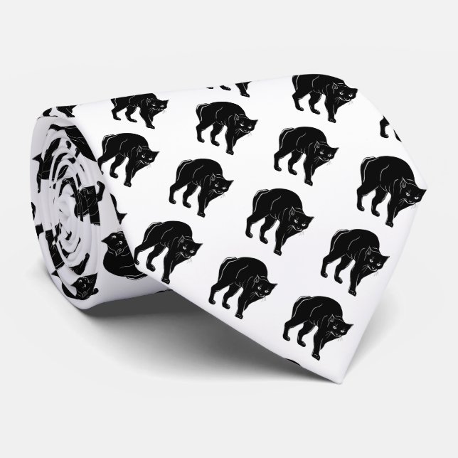 Cravate Dessin en silhouette de chat noir à rallonge d'Hal (Roulé)