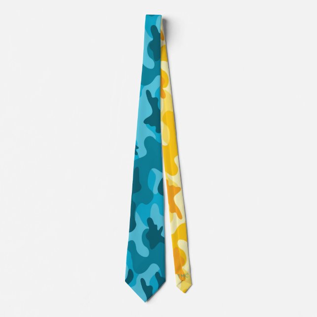 Cravate Deux tons Turquoise Bleu Camo Initiales Jaunes (Devant)