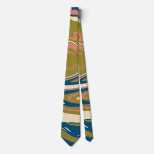 Cravate Déversement - Bleu, Vert olive, Rose et Crème