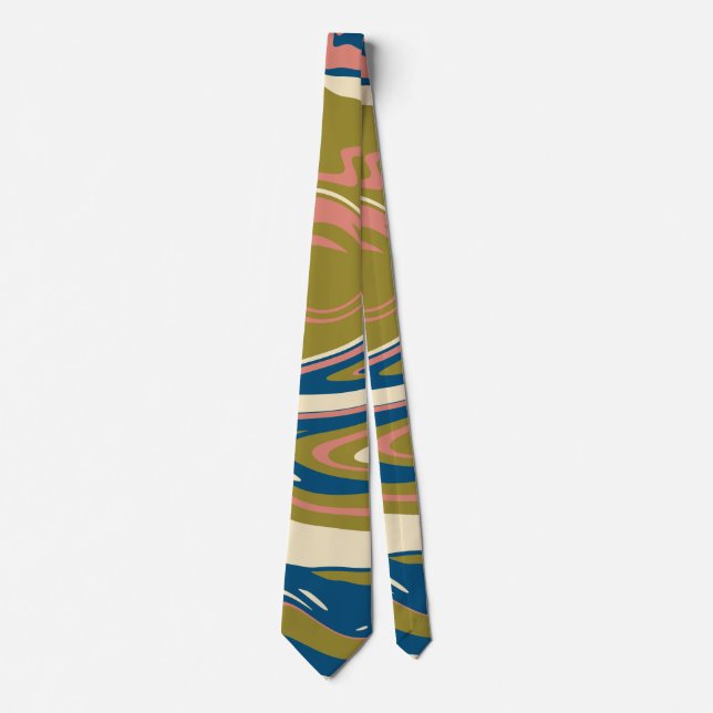 Cravate Déversement - Bleu, Vert olive, Rose et Crème (Devant)
