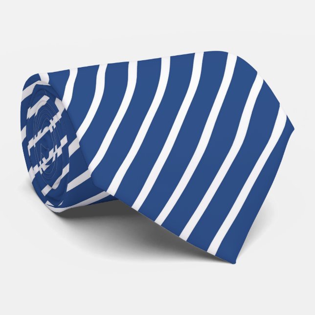 Cravate Diagonale Bleu Foncé Blanc (Roulé)