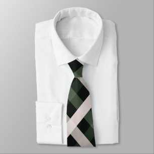 Cravate Diagonale En vichy Vert foncé, Beige, Noir profond