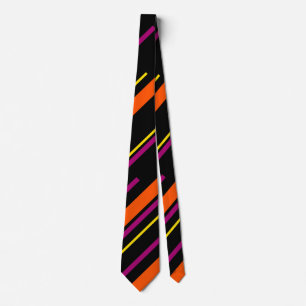 Cravate Diagonales - Noir, rose, orange et jaune