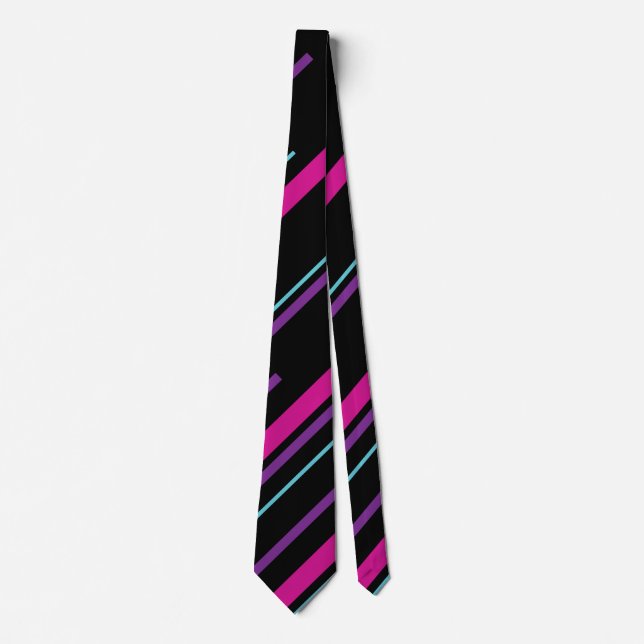 Cravate Diagonales - rose, violet, bleu et noir (Devant)