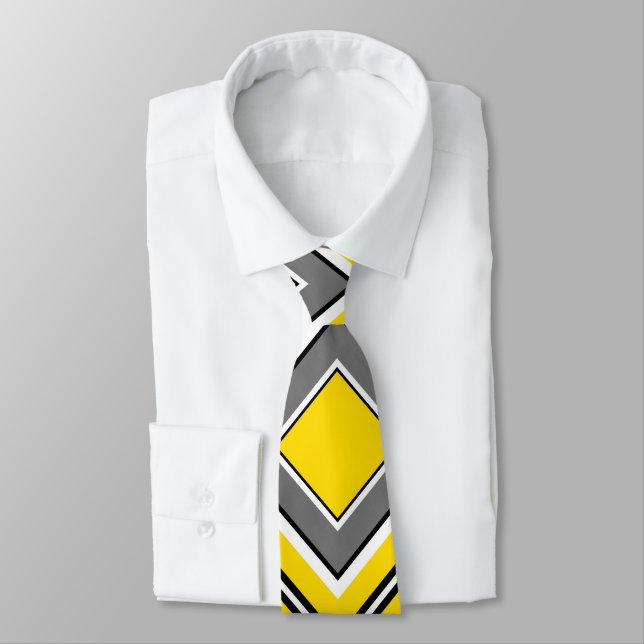 Cravate Diamant gris jaune géométrique (Attaché)