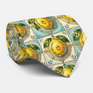 Cravate Diamants Méditerranéens de Citron Amalfi Art Déco