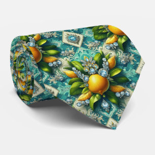 Cravate Diamants Méditerranéens de Citron Amalfi Art Déco