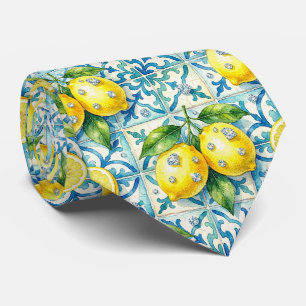 Cravate Diamants Méditerranéens de citron d'Amalfi aquarel