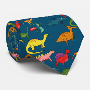 Cravate Dinosaures arc-en-ciel bleu