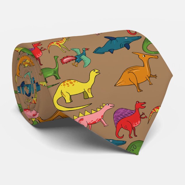 Cravate Dinosaures arc-en-ciel Brown (Roulé)