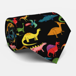Cravate Dinosaures arc-en-ciel noir
