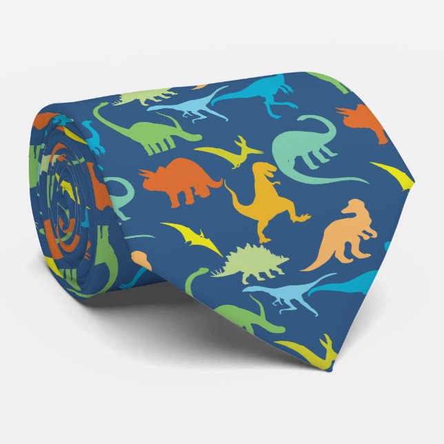 Cravate Dinosaures colorés (Roulé)
