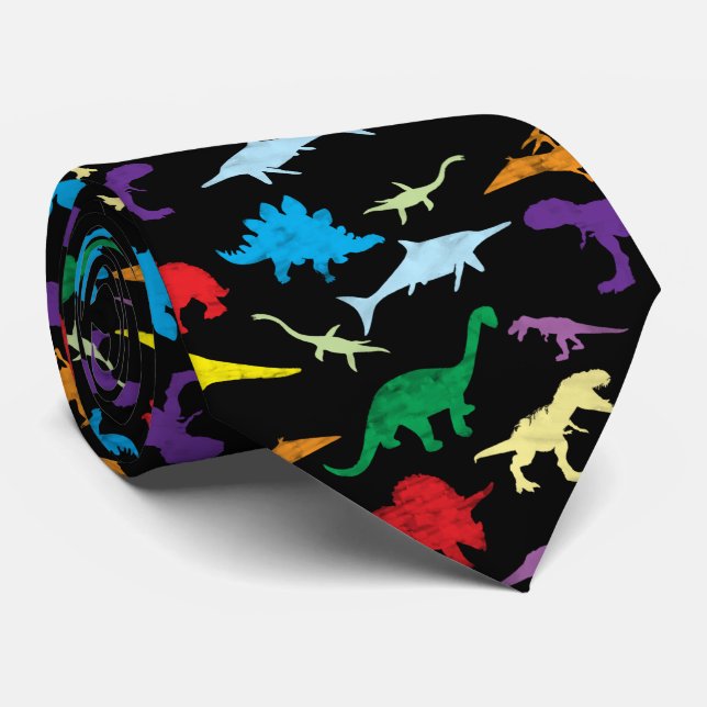 Cravate Dinosaures colorés Motif d'aquarelle (Roulé)