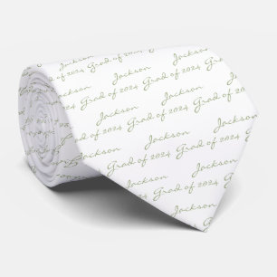 Cravate Diplôme Sage Blanc Vert Année Personnalisée
