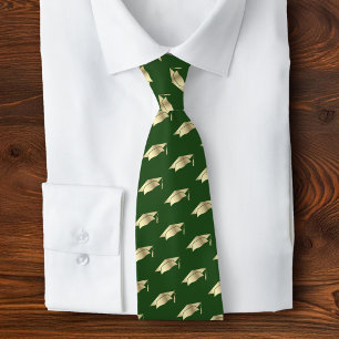 Cravate Diplôme Vert Or Feuille Motif Icône Gras
