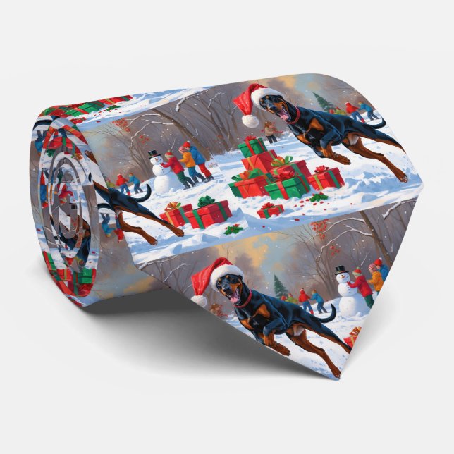 Cravate Doberman coule dans la neige avec le Casquette de  (Roulé)