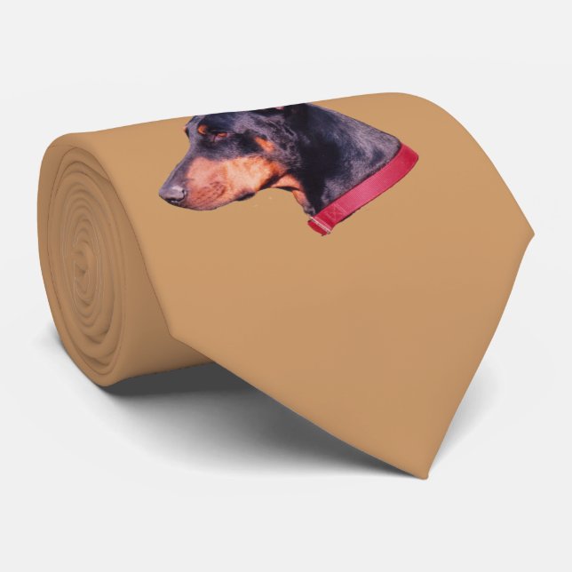 Cravate Doberman Pinscher visage de chien (Roulé)