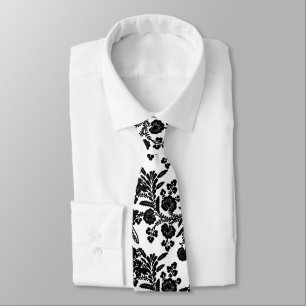 Cravate Don floral noir et blanc